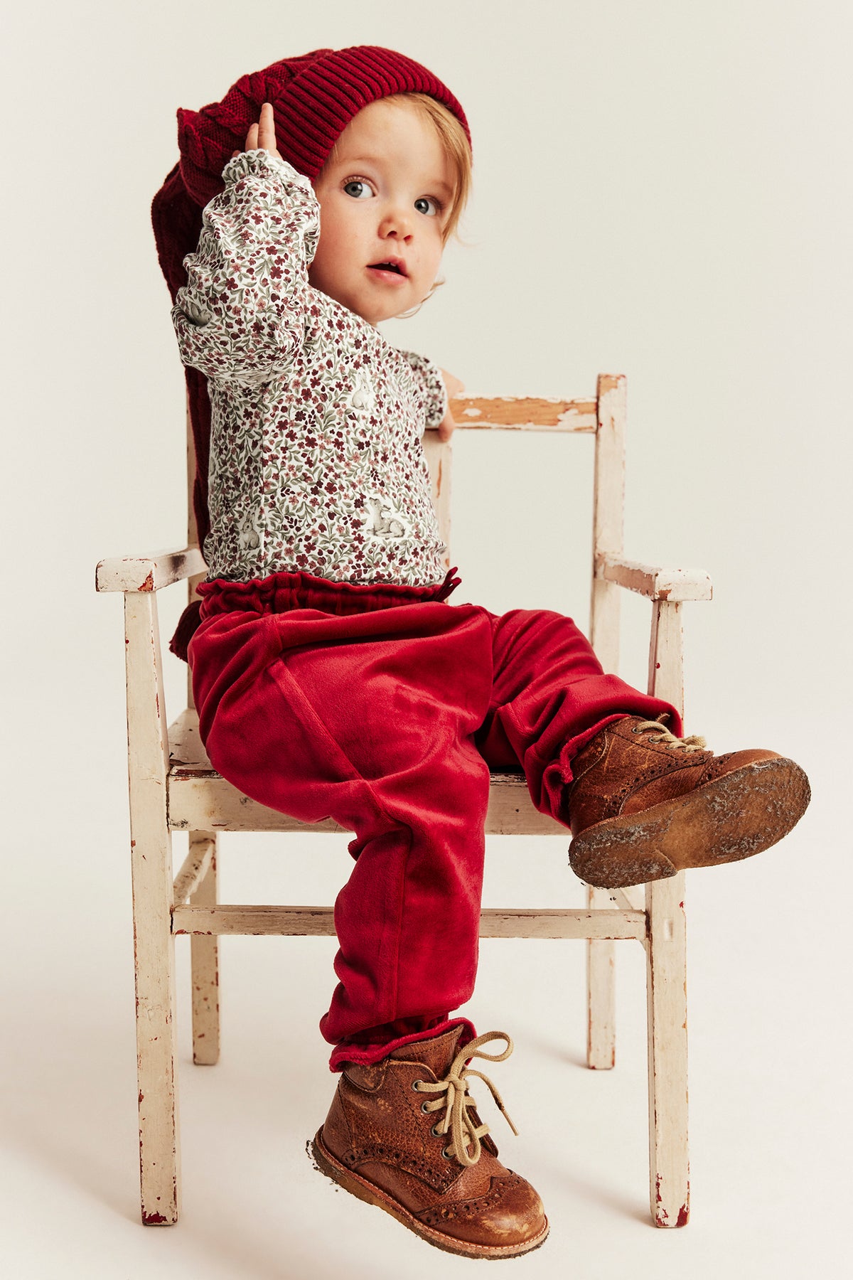 Baby red & white floral bodysuit with deer