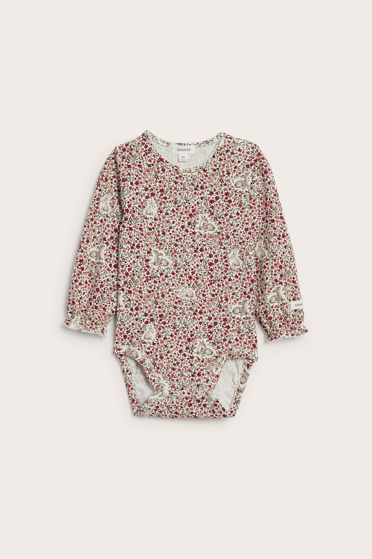 Baby red & white floral bodysuit with deer