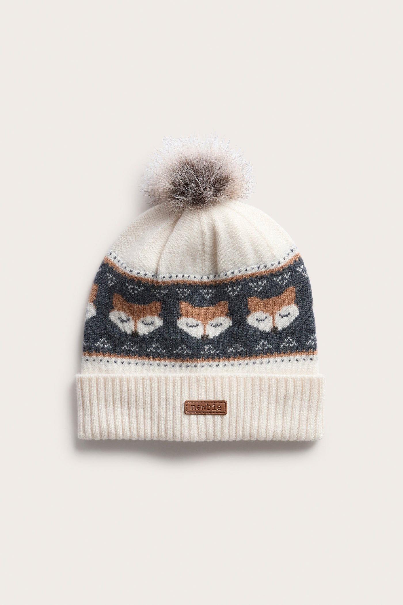 Baby & Kids white knitted wool hat with foxes