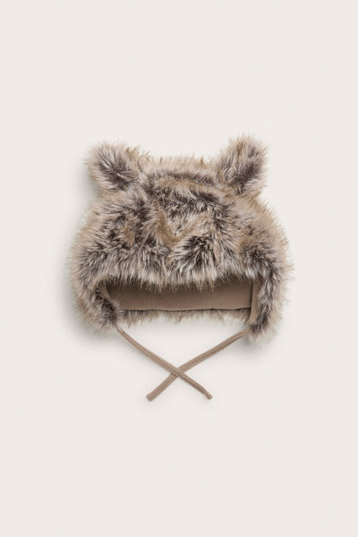 Kids brown fluffy hat with ears