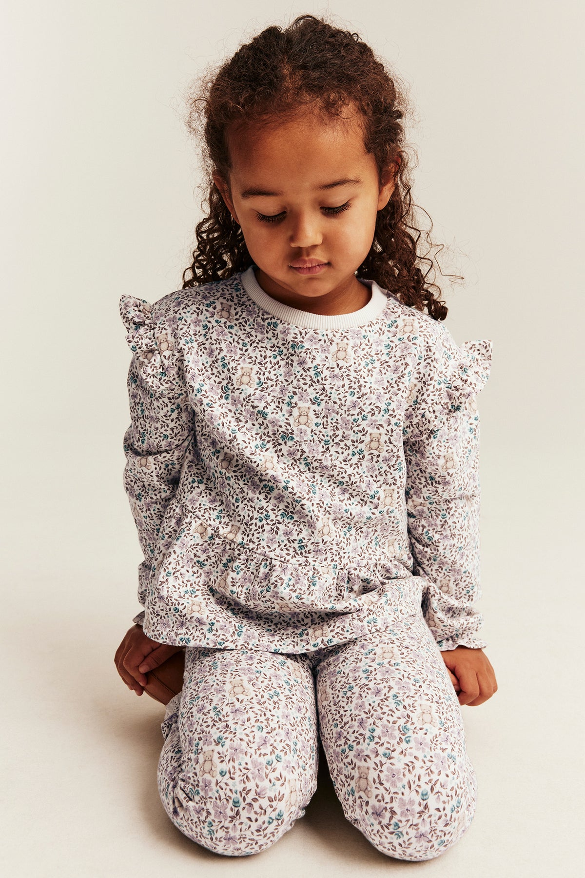 Kids white floral leggings with lace