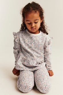 Kids white floral leggings with lace