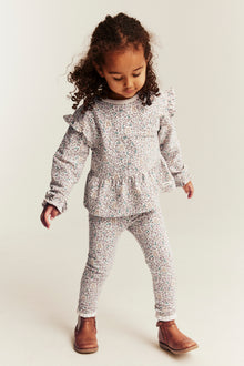 Kids white floral leggings with lace