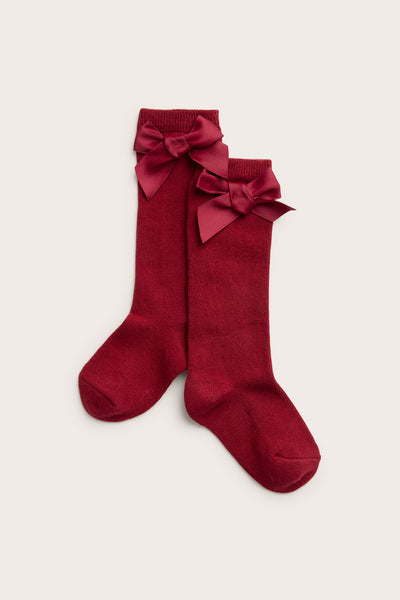 Kids red knee-highs with satin bow