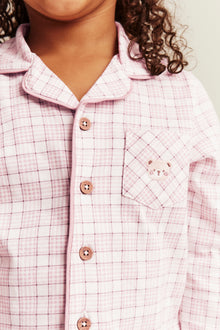 Kids pink & white checked pyjamas with embroidery