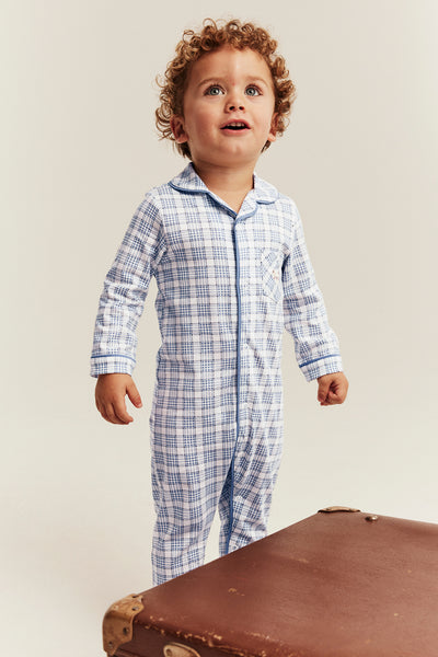 Baby blue & white checked pyjamas with embroidery