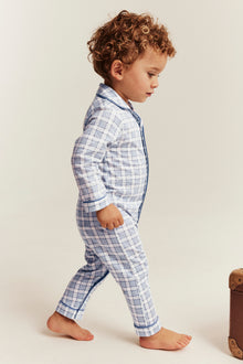 Baby blue & white checked pyjamas with embroidery