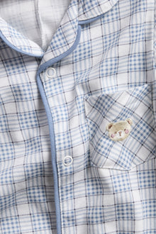 Baby blue & white checked pyjamas with embroidery