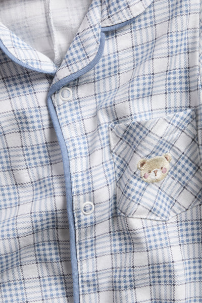 Baby blue & white checked pyjamas with embroidery