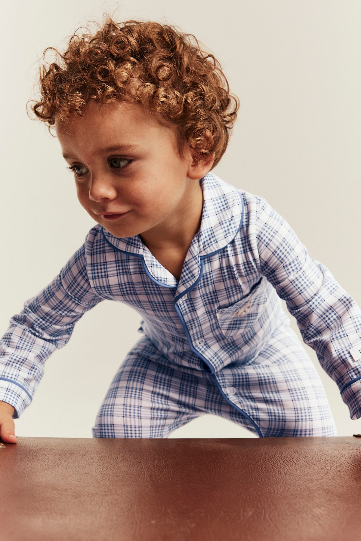 Baby blue & white checked pyjamas with embroidery