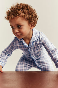 Baby blue & white checked pyjamas with embroidery