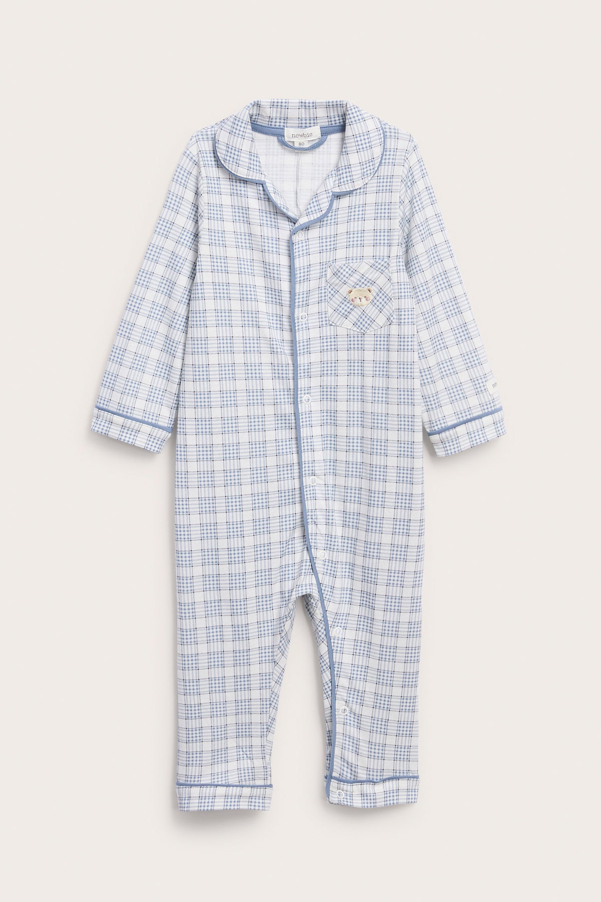 Baby blue & white checked pyjamas with embroidery