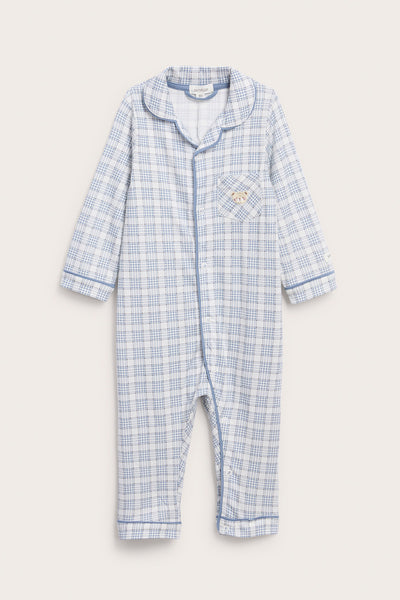 Baby blue & white checked pyjamas with embroidery