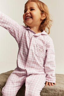 Baby pink & white checked pyjamas with embroidery