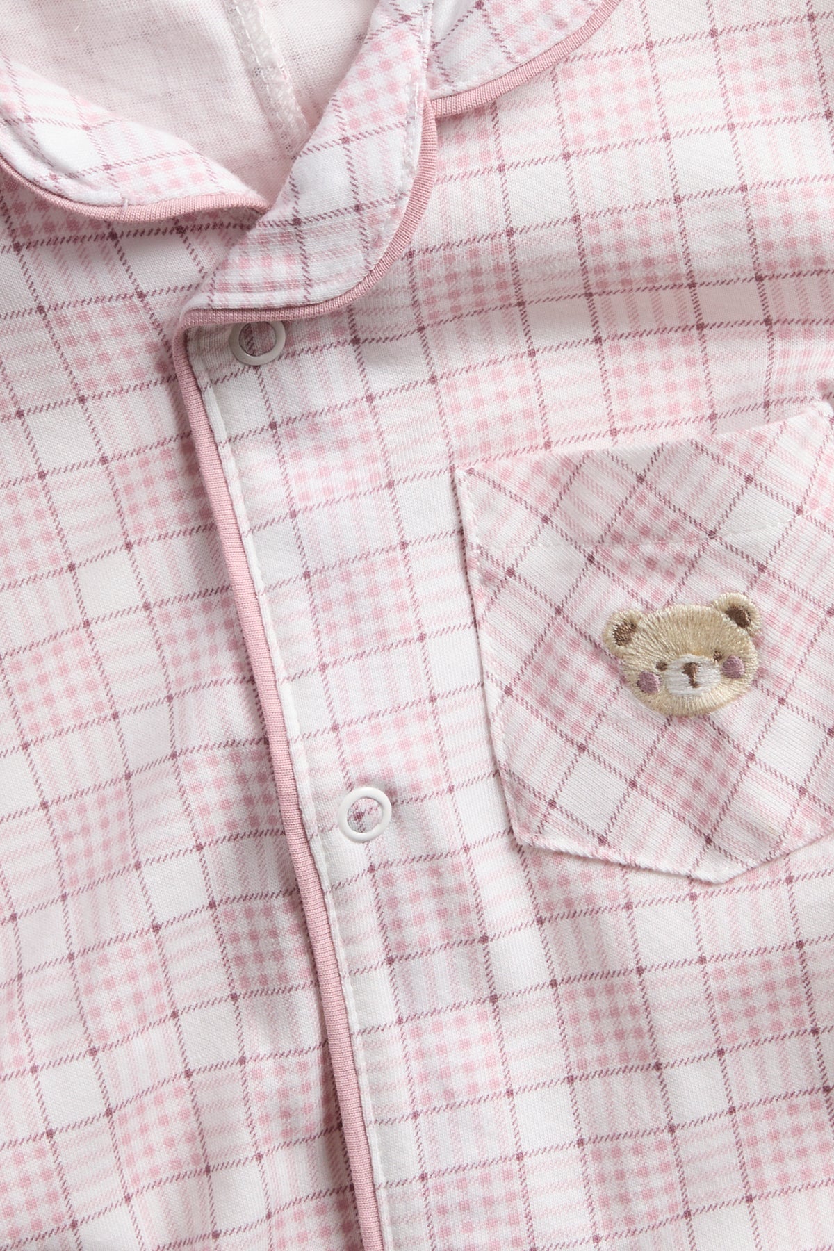 Baby pink & white checked pyjamas with embroidery