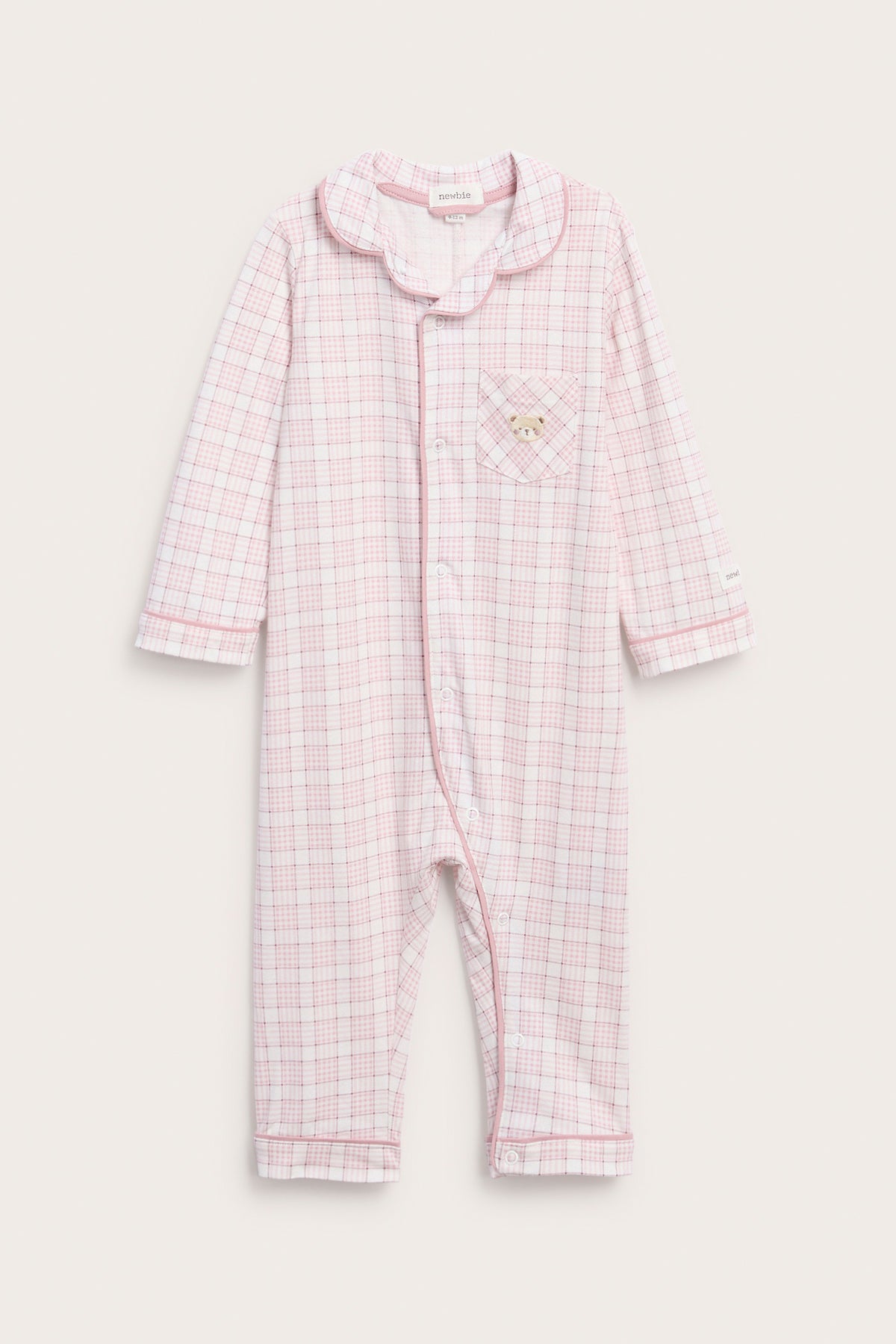 Baby pink & white checked pyjamas with embroidery