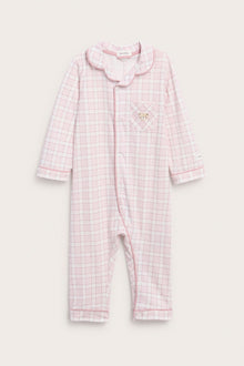 Baby pink & white checked pyjamas with embroidery