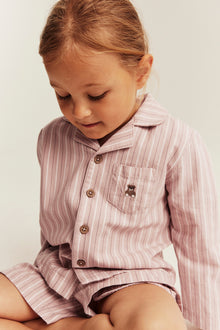 Kids pink striped pyjamas with embroidery