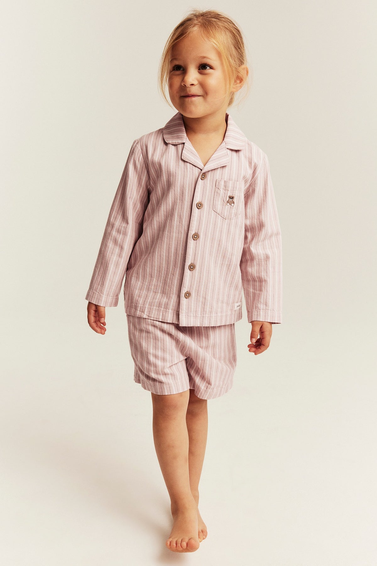 Kids pink striped pyjamas with embroidery