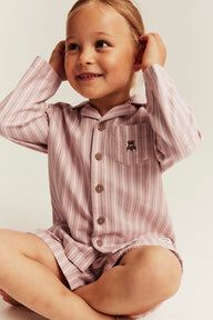 Kids pink striped pyjamas with embroidery