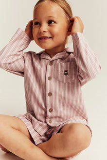 Kids pink striped pyjamas with embroidery