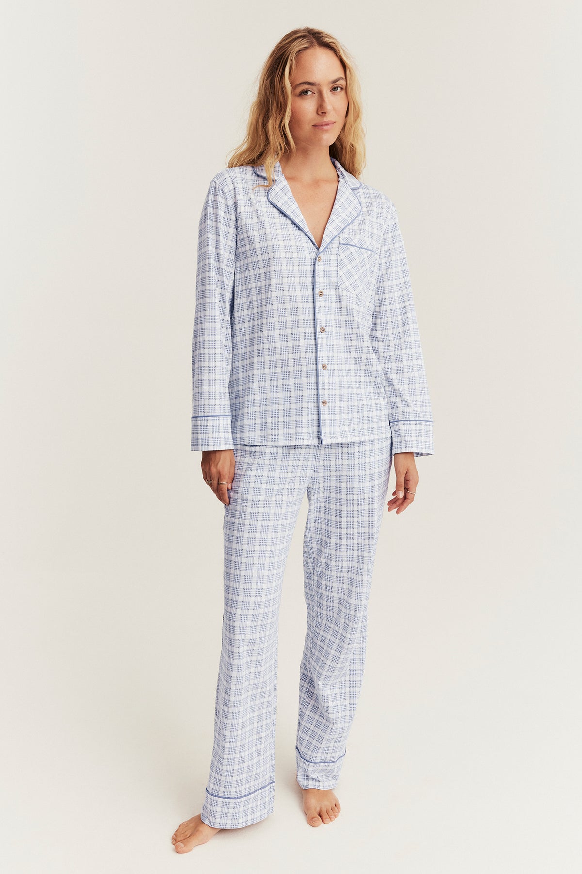 Women's blue & white checked pyjamas