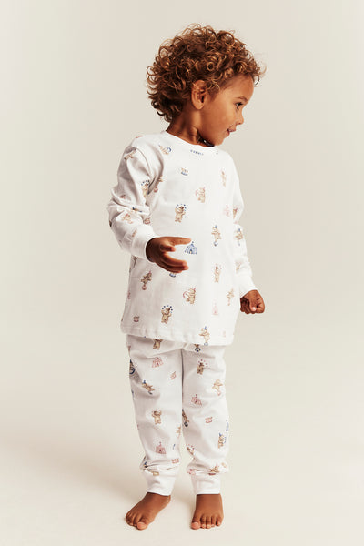 Kids white teddy bear motif pyjamas