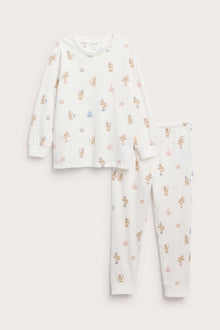 Kids white teddy bear motif pyjamas