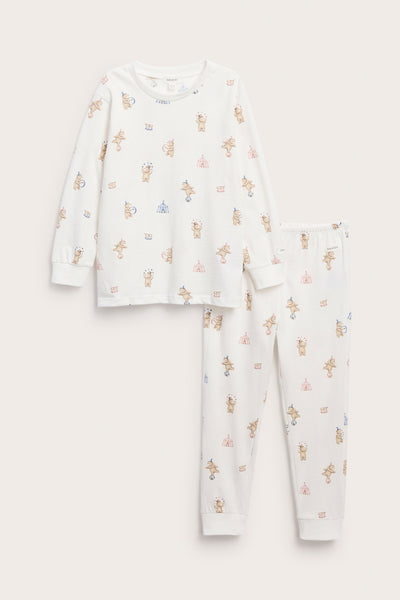 Kids white teddy bear motif pyjamas