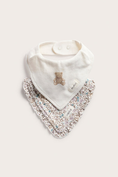Baby White floral and teddy bear bib (2-pack)