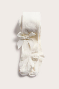 Baby white tights with satin bow