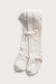 Kids white tights with a satin bow