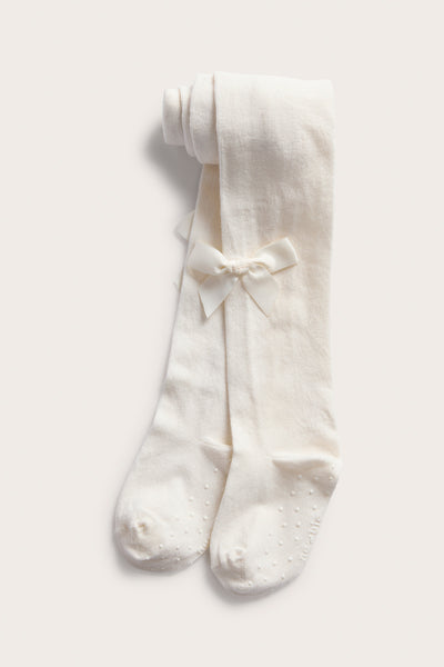 Kids white tights with a satin bow