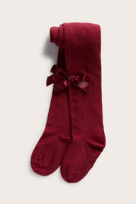 Kids red tights with a satin bow