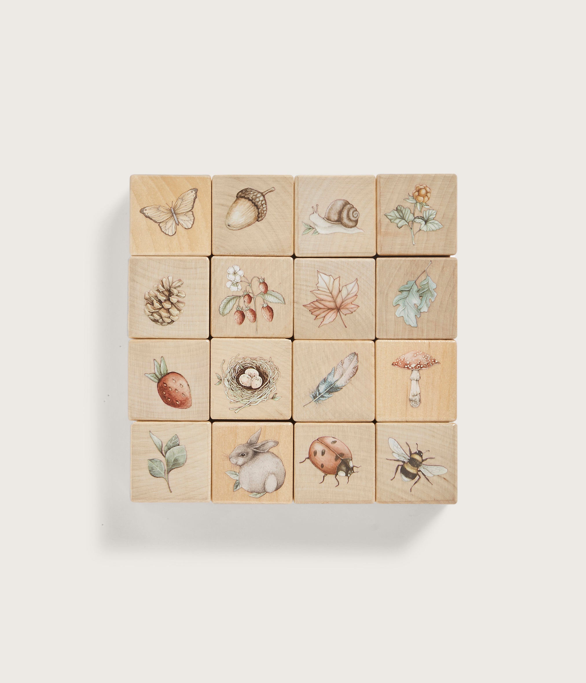 Wooden blocks forest motifs