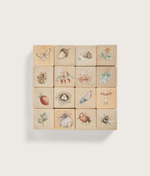 Wooden blocks forest motifs