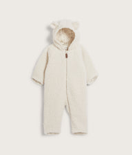 Baby white teddy coverall with hood