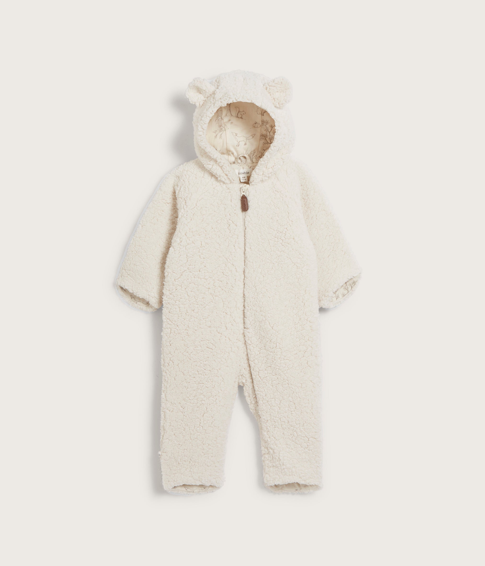 Baby white teddy coverall with hood