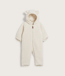 Baby white teddy coverall with hood