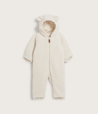 Baby white teddy coverall with hood