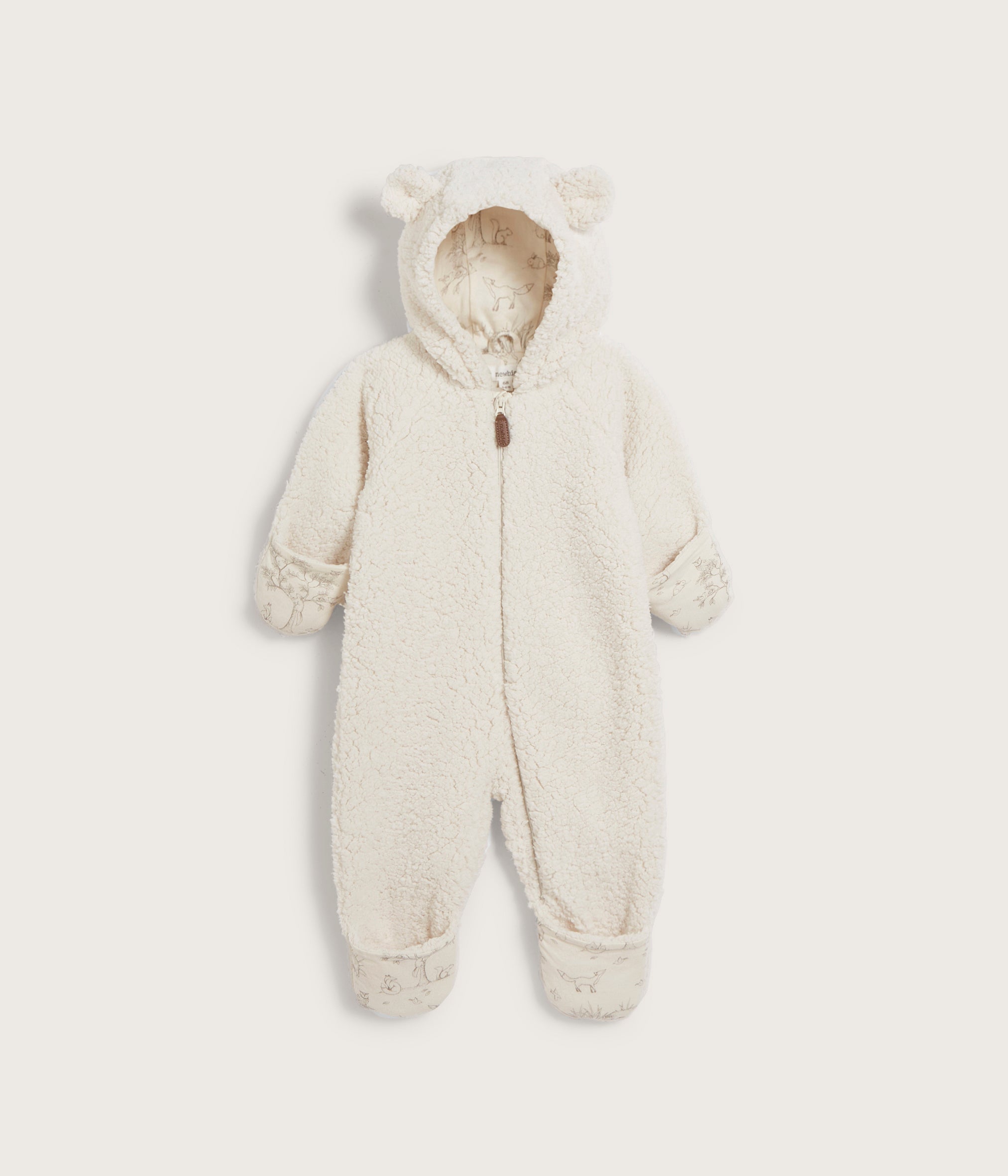 Baby white teddy coverall with hood