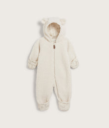 Baby white teddy coverall with hood