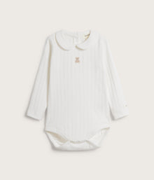 Baby white collar teddy embroidery bodysuit