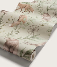 Wild Forest beige fox & bear wallpaper