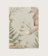 Wild Forest beige fox & bear wallpaper sample