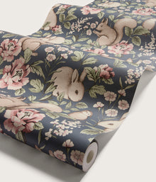 Magic Forest dark blue animal wallpaper