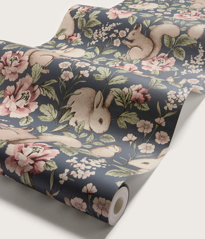 Magic Forest dark blue animal wallpaper