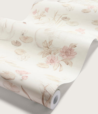 Lily swan beige wallpaper