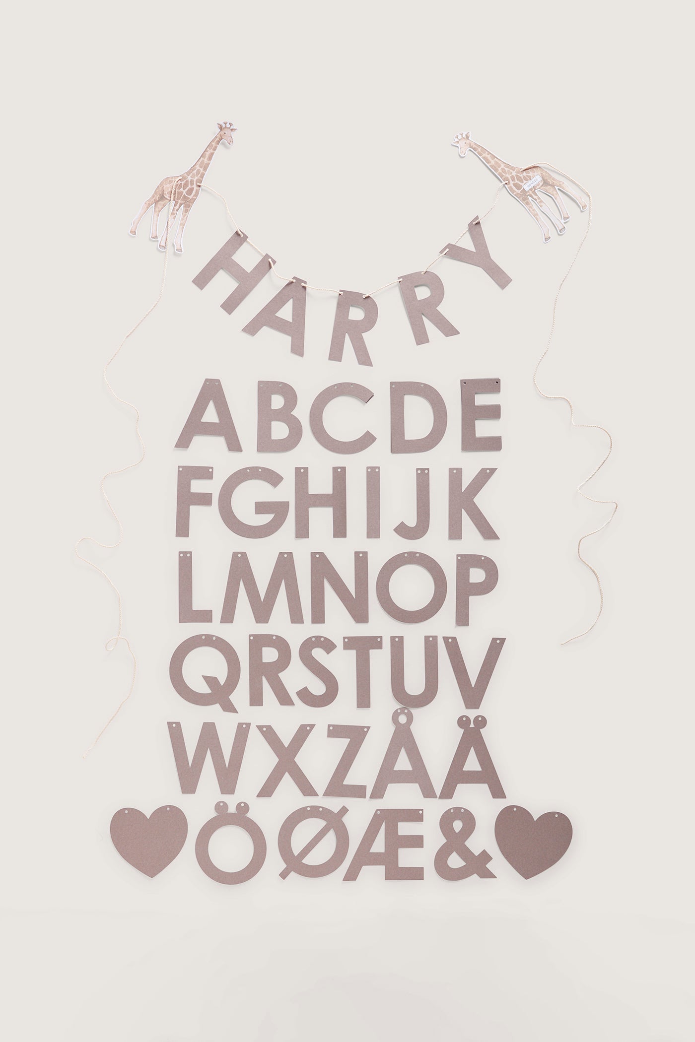 Brown paper letters & giraffes garland