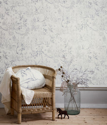 Forest Friends blue on white wallpaper
